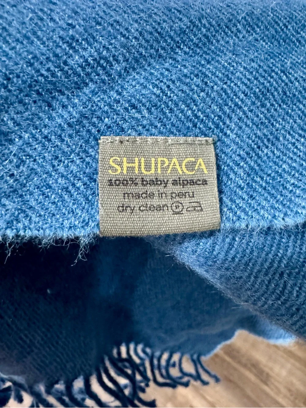 Shupaca 100% Baby Peruvian Alpaca Scarf Royal Blue Soft Woven Fringe